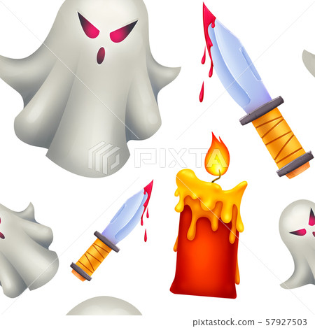 Seamless pattern for Halloween. Ghost, red candles Seamless pattern for Halloween. Ghost, red candles 57927503