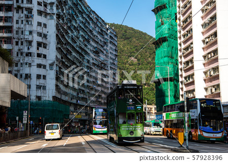 Hong Kong tram around Hong Kong Island Taiko Station Hong Kong tram around Hong Kong Island Taiko Station 57928396