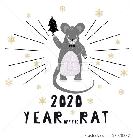 2020 Chinese New Year of the Rat zodiac cute character greeting card template Scandinavian style 2020 Chinese New Year of the Rat zodiac cute character greeting card template Scandinavian style 57928887