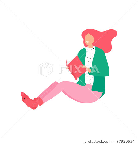 Woman with book sitting in cozy socks - Stock Illustration [57929634 ...