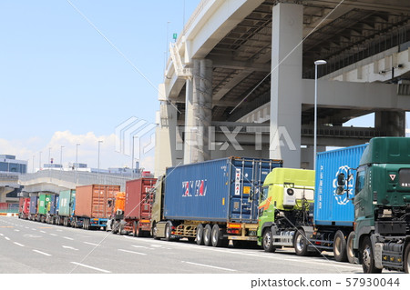 Container truck waiting to be shipped at Yokohama Honmoku Pier 57930044