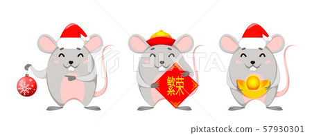Funny cartoon rat, set of three poses 57930301