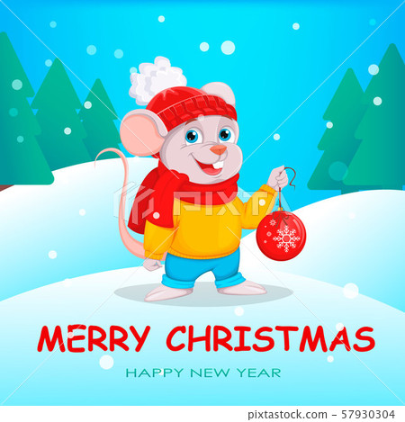 Merry Christmas. Funny cartoon character mouse 57930304