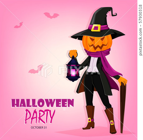 Jack O' Lantern with pumpkin instead of head 57930318