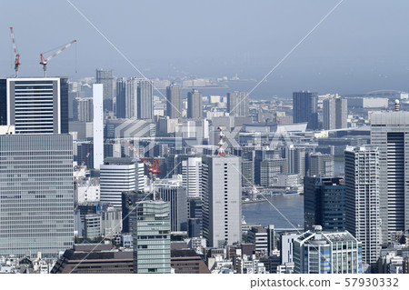 Tokyo cityscape in Japan Over the typhoon (Typhoon No. 15), Harumi area (Chiba is a dark cloud) where the clear sky began to spread = taken on the 9th Tokyo cityscape in Japan Over the typhoon (Typhoon No. 15), Harumi area (Chiba is a dark cloud) where the clear sky began to spread = taken on the 9th 57930332