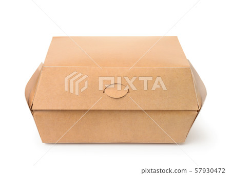 Front view of  closed brown burger box 57930472