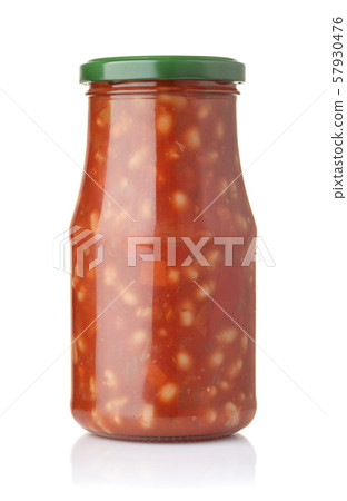 Jar of baked beans with vegetables in tomato sauce Jar of baked beans with vegetables in tomato sauce 57930476