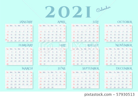 Calendar for 2021 year on mint color background. Calendar for 2021 year on mint color background. 57930513