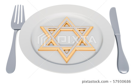 Kosher food concept. Plate with Jewish Star Kosher food concept. Plate with Jewish Star 57930686