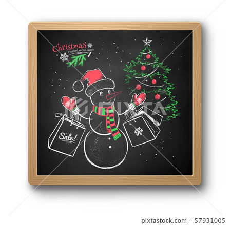 Vector illustration of Snowman and Christmas tree - Stock Illustration ...