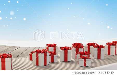 Christmas presents on roller conveyor and winter 57931212