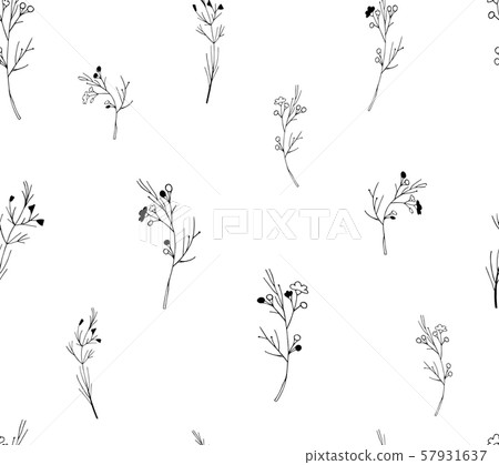 Vector seamless botanical pattern with hand drawn herbs isolated on white background. Endless Vector seamless botanical pattern with hand drawn herbs isolated on white background. Endless 57931637