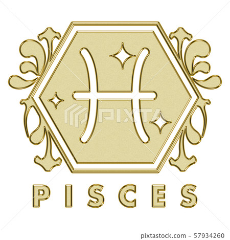 黃金和金色星座圖標和插圖新藝術風格|雙魚座，雙魚座，雙魚座 57934260