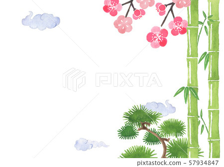 松竹梅水彩插圖背景 57934847