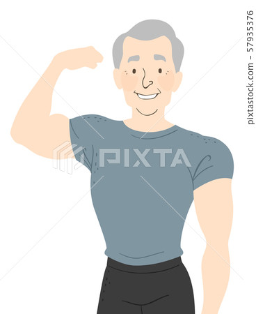 Senior Man Fit Flex Right Arm Illustration 57935376