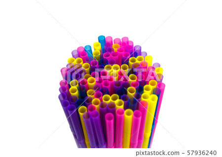 Set of colored straws for drinking cocktails on a Set of colored straws for drinking cocktails on a 57936240