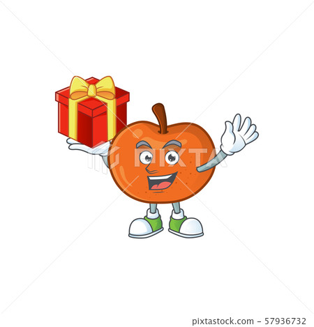Bring gift fruit tangerine cartoon character with mascot Bring gift fruit tangerine cartoon character with mascot 57936732