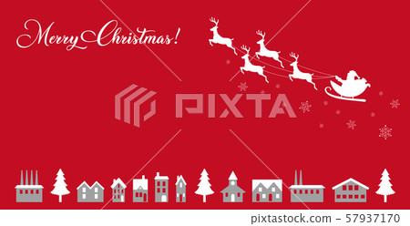 Christmas background Santa Claus houses silhouette red 57937170