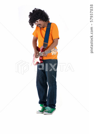 guitarist plays on the electric guitar with bright guitarist plays on the electric guitar with bright 57937838
