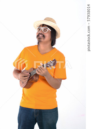 man with ukulele isolated man with ukulele isolated 57938014