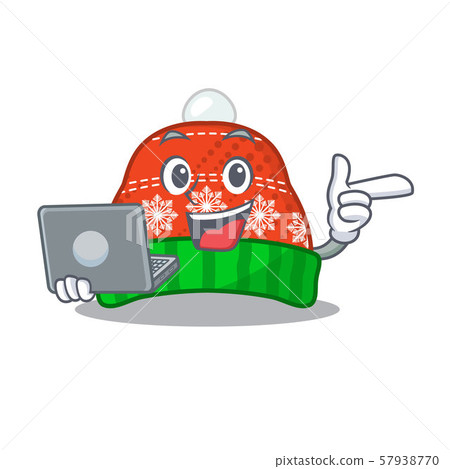 With laptop winter hat isolated in the character 57938770