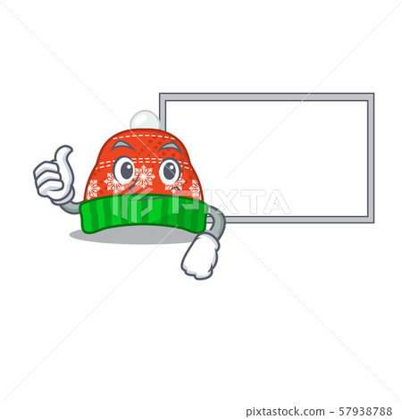 Thumbs up with board winter hat isolated in the character 57938788
