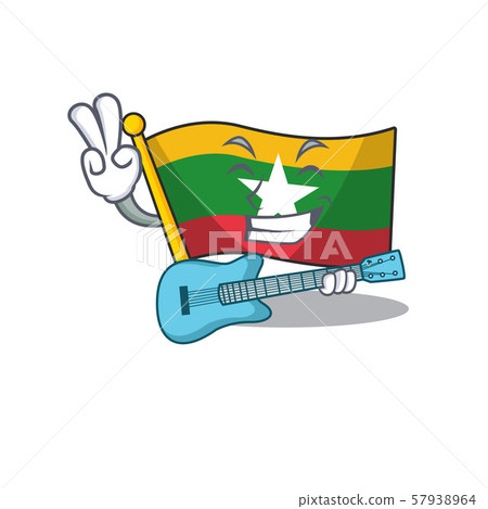 With guitar Flag myanmar character shaped on cartoon 57938964