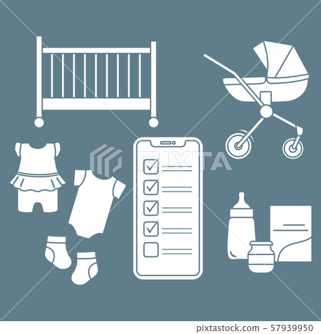 Smartphone with checklist newborn baby accessories 57939950