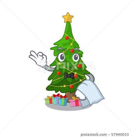 Waiter christmas tree next to cartoon table Waiter christmas tree next to cartoon table 57940033