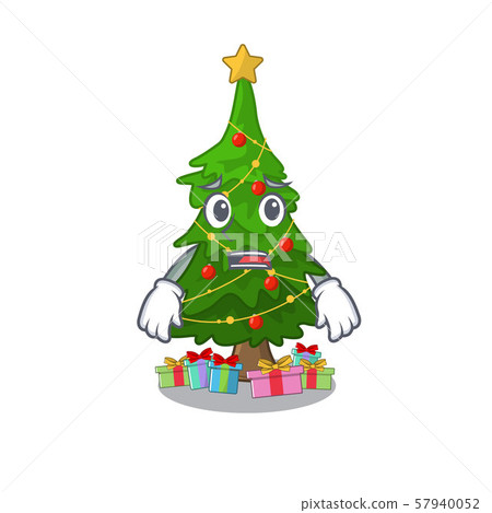 Afraid christmas tree next to cartoon table Afraid christmas tree next to cartoon table 57940052