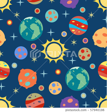 Seamless pattern with sun, planets, stars Space - Stock Illustration ...