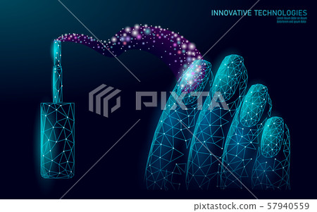 Low poly modern nail polish care technology. Innovative spa salon mani hand fingertips strengthener Low poly modern nail polish care technology. Innovative spa salon mani hand fingertips strengthener 57940559