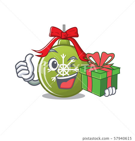 With gift christmas ball green with mascot shape 57940615