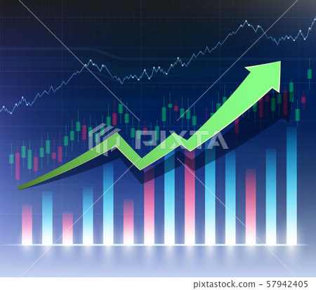 Growing financial chart or graph. Green arrow sign Growing financial chart or graph. Green arrow sign 57942405