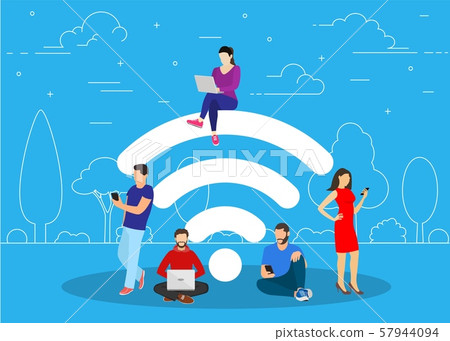 People in free internet zone working 57944094