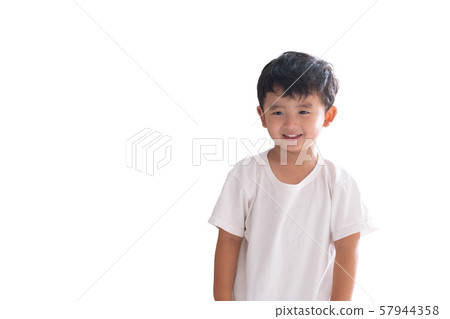 Asian kid boy in white t-shirt standing and Asian kid boy in white t-shirt standing and 57944358