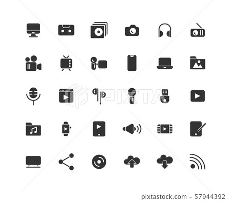 Media solid icon set, Vector and Illustration. 57944392