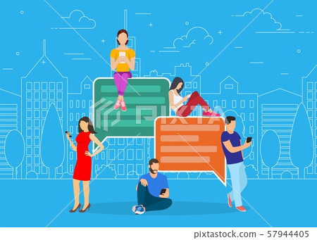 happy people use mobile smartphone - Stock Illustration [57944405] - PIXTA