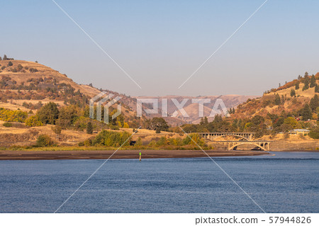 Bridges over the mouth of the klickitat river in the Columbia River next to Lyle, Washington Bridges over the mouth of the klickitat river in the Columbia River next to Lyle, Washington 57944826