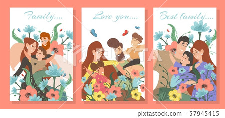 Set of Happy Family Cards Parents and Kids Banners Set of Happy Family Cards Parents and Kids Banners 57945415
