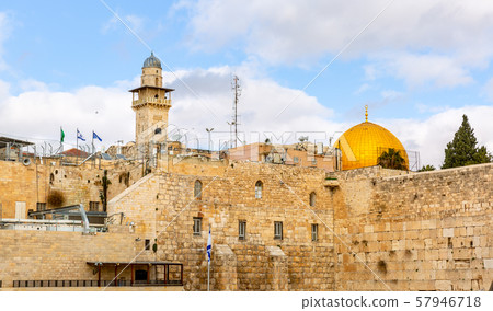 A view of the Temple Mount in Jerusalem, including the Western Wall and the golden Dome of the Rock. A view of the Temple Mount in Jerusalem, including the Western Wall and the golden Dome of the Rock. 57946718