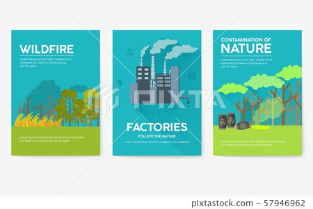 Ecology information cards set. Ecological template of flyear, magazines, posters, book cover Ecology information cards set. Ecological template of flyear, magazines, posters, book cover 57946962