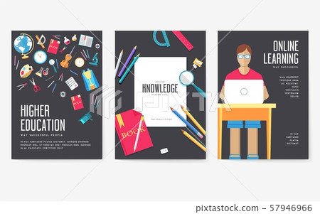 Back to school information cards set. Student template of flyear, magazines, posters, book cover Back to school information cards set. Student template of flyear, magazines, posters, book cover 57946966