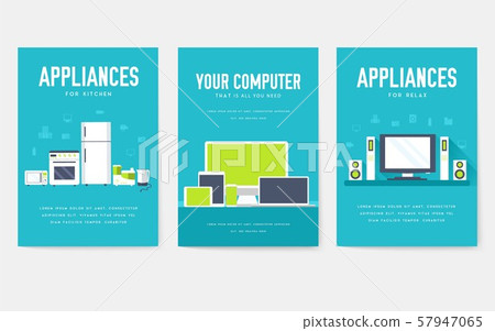 Home appliances cards set. Electronics template of flyear, magazines, posters, book cover, banners Home appliances cards set. Electronics template of flyear, magazines, posters, book cover, banners 57947065
