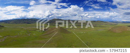 Aerial landscape in Orkhon valley, Mongolia Aerial landscape in Orkhon valley, Mongolia 57947215
