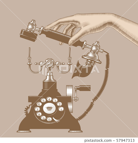 Female hand of man with retro phone 57947313