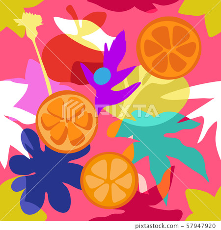 Seamless pattern with fruits, leaves and flowers.  57947920