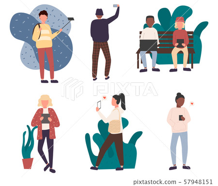 Men and women holding smartphones. Men and women holding smartphones. 57948151