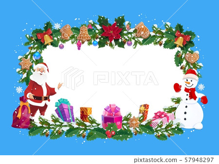 Christmas holiday frame, Santa and snowman Christmas holiday frame, Santa and snowman 57948297
