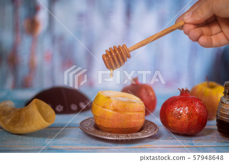 A jewish new year with honey for the apple and A jewish new year with honey for the apple and 57948648